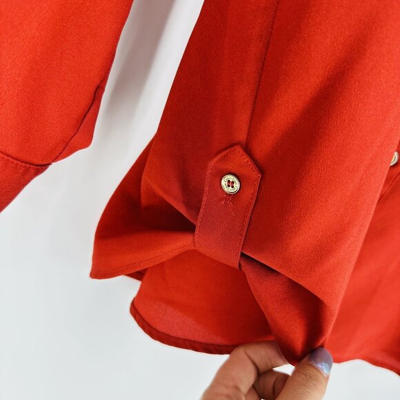 Calvin Klein Red Orange Modern Essential Notch Neck Button Down Long Sleeve Shir - Picture 8 of 12